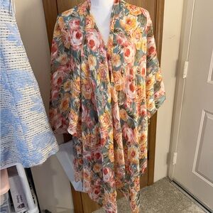 Umgee Floral Kimono with Pink and Yellow Blooms